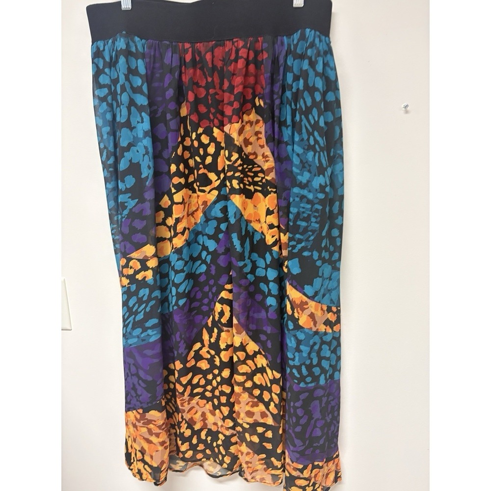 ASHRO Size 2X Blue, Purple, Gold and Green Lined Sheer Skirt Gypsy Boho Chic - Picture 6 of 8
